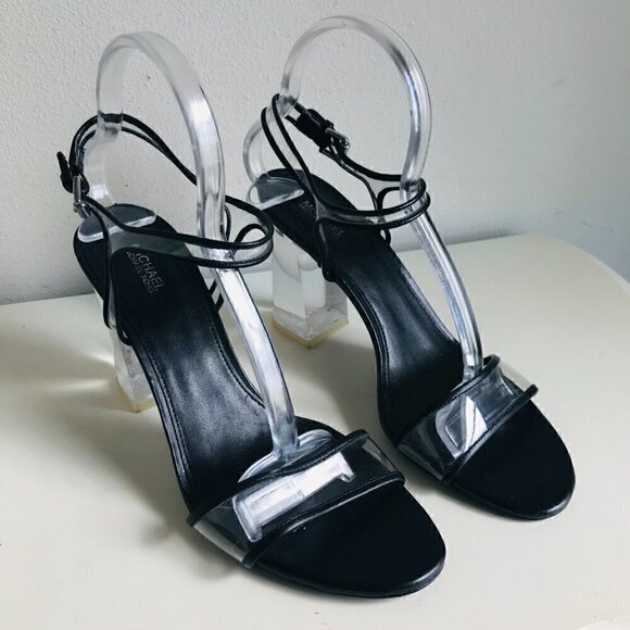 New Michael Kors Black Tori Sandal Lucite Heel Size 9.5 EU 39.5 - Picture 2 of 6